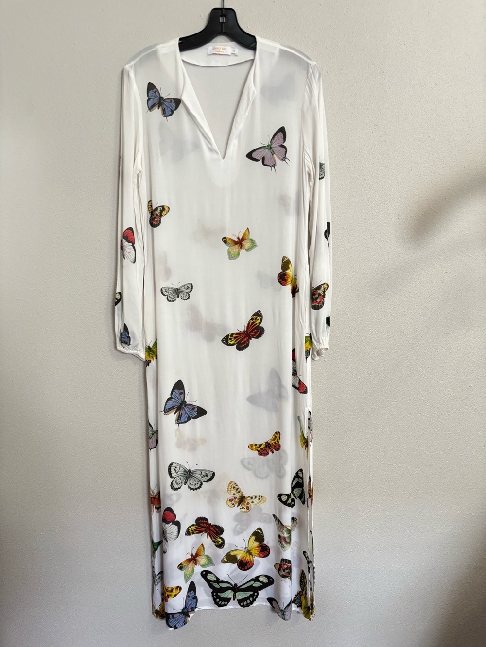 Johnny Was White Butterfly-Print Long Maxi Dress
